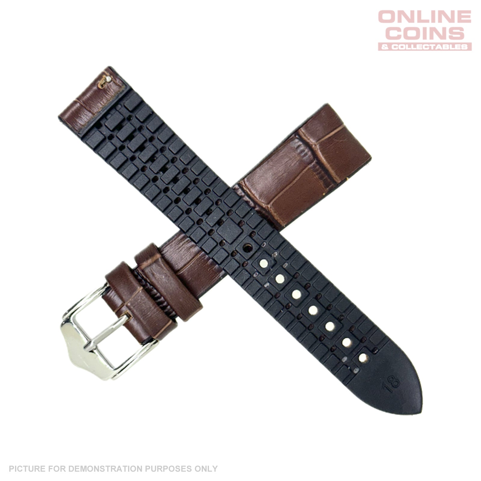 18mm Hybrid Leather / Rubber Crocodile Watch Strap - Brown